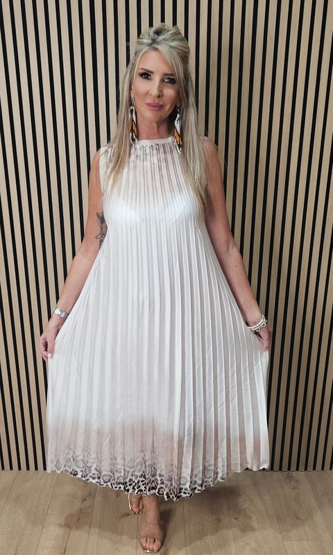 Pleated Leopard Border Maxi dress