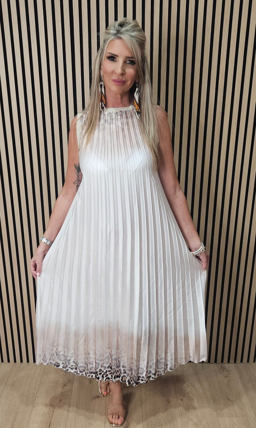 Pleated Leopard Border Maxi dress