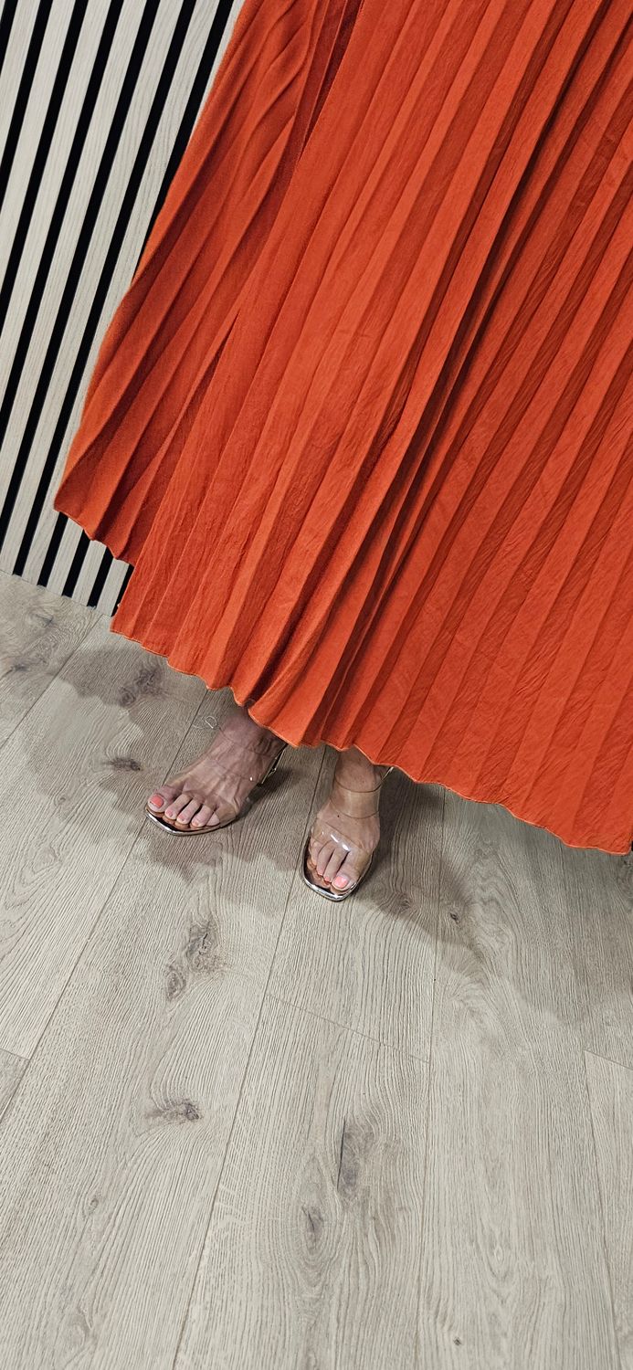 Pleated Bow Back Maxi Dress – Burnt Orange