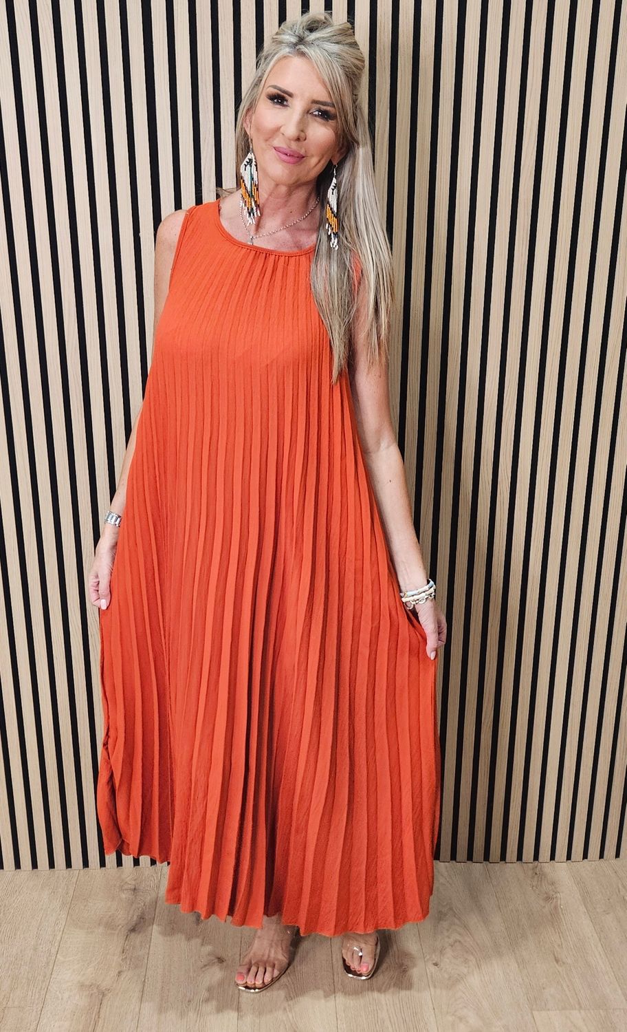 Pleated Bow Back Maxi Dress – Burnt Orange