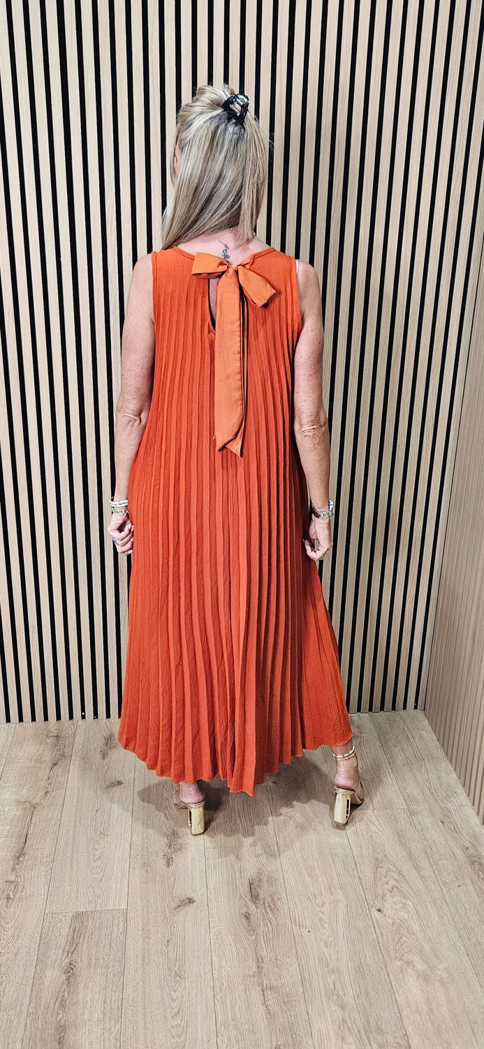 Pleated Bow Back Maxi Dress – Burnt Orange