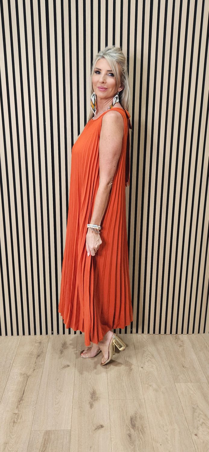 Pleated Bow Back Maxi Dress – Burnt Orange