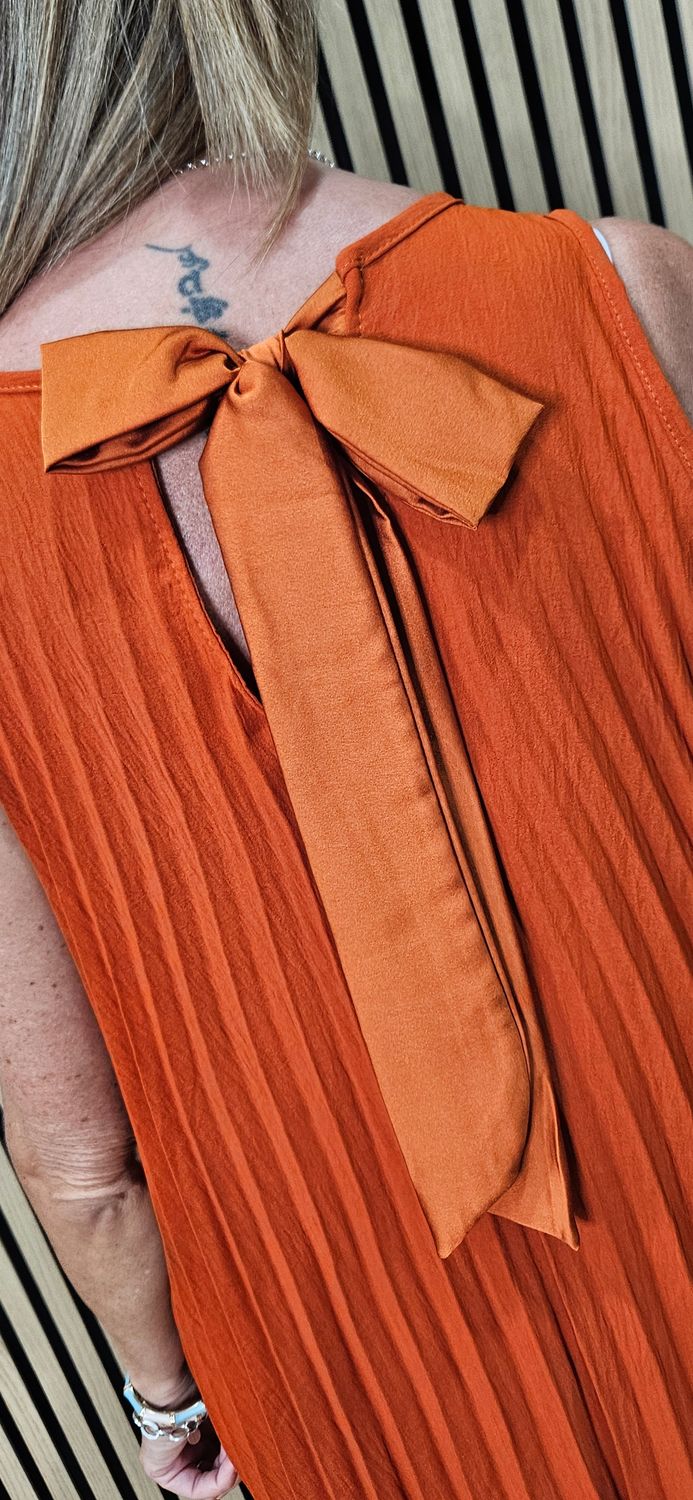 Pleated Bow Back Maxi Dress – Burnt Orange