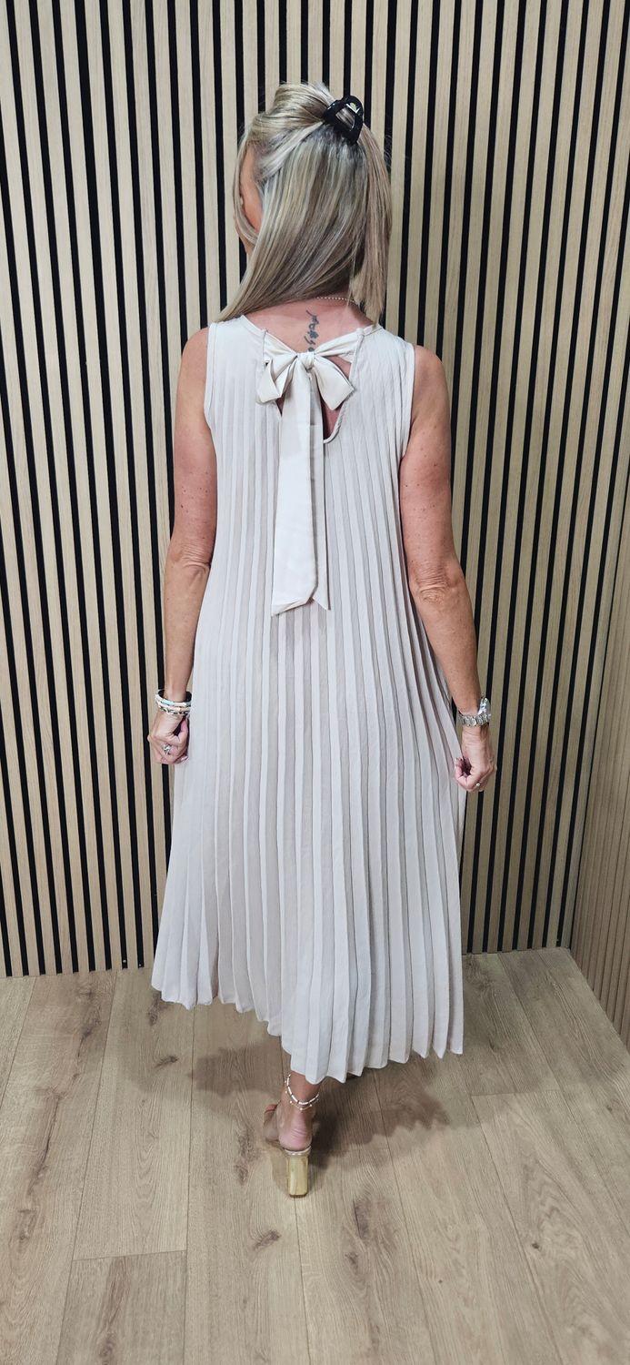 Pleated Bow Back Maxi Dress – Stone