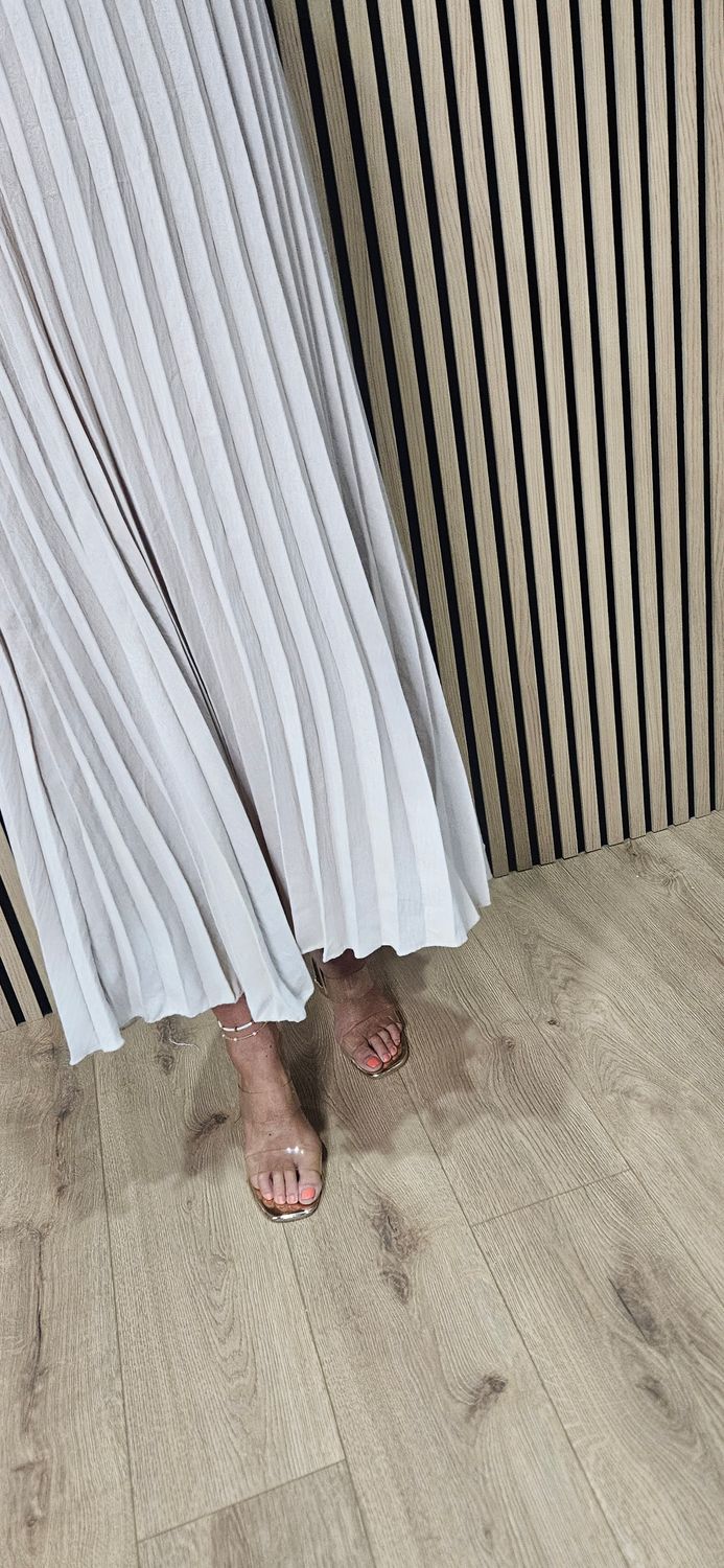 Pleated Bow Back Maxi Dress – Stone