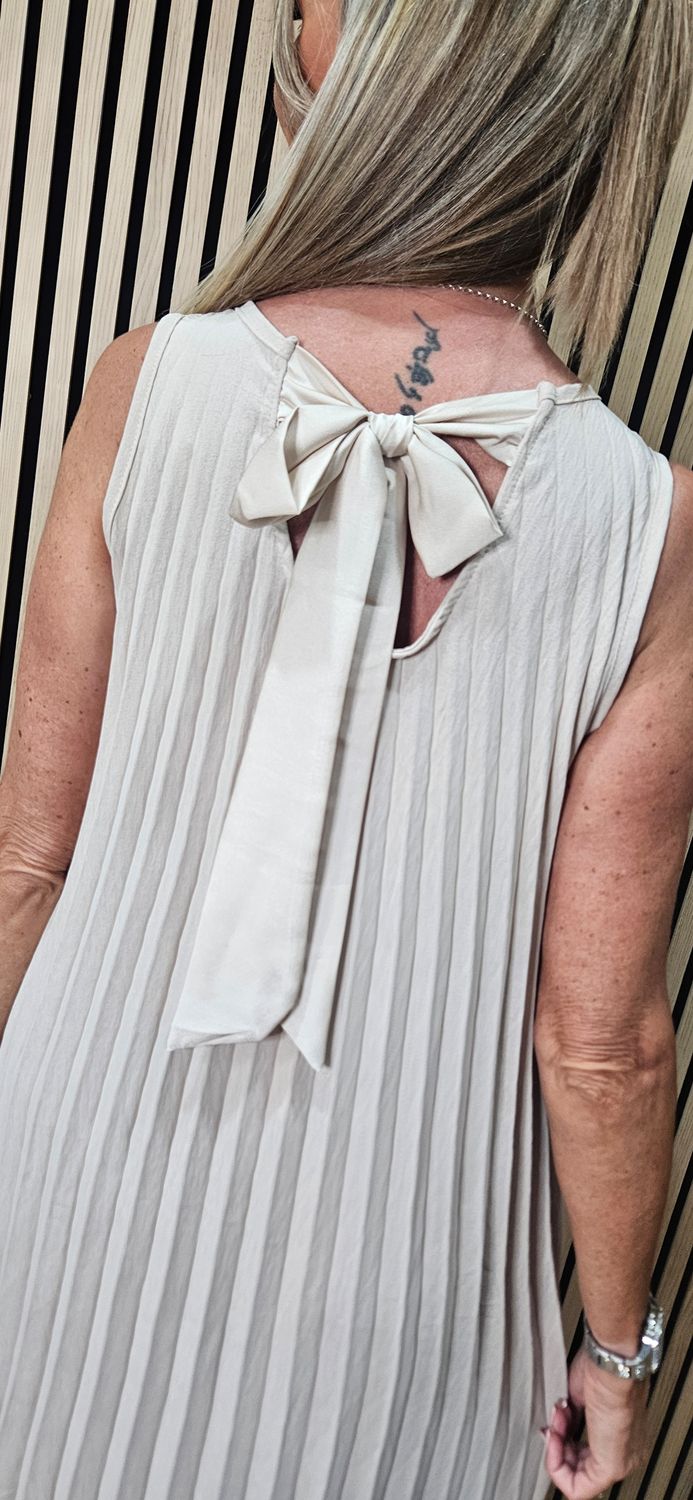 Pleated Bow Back Maxi Dress – Stone