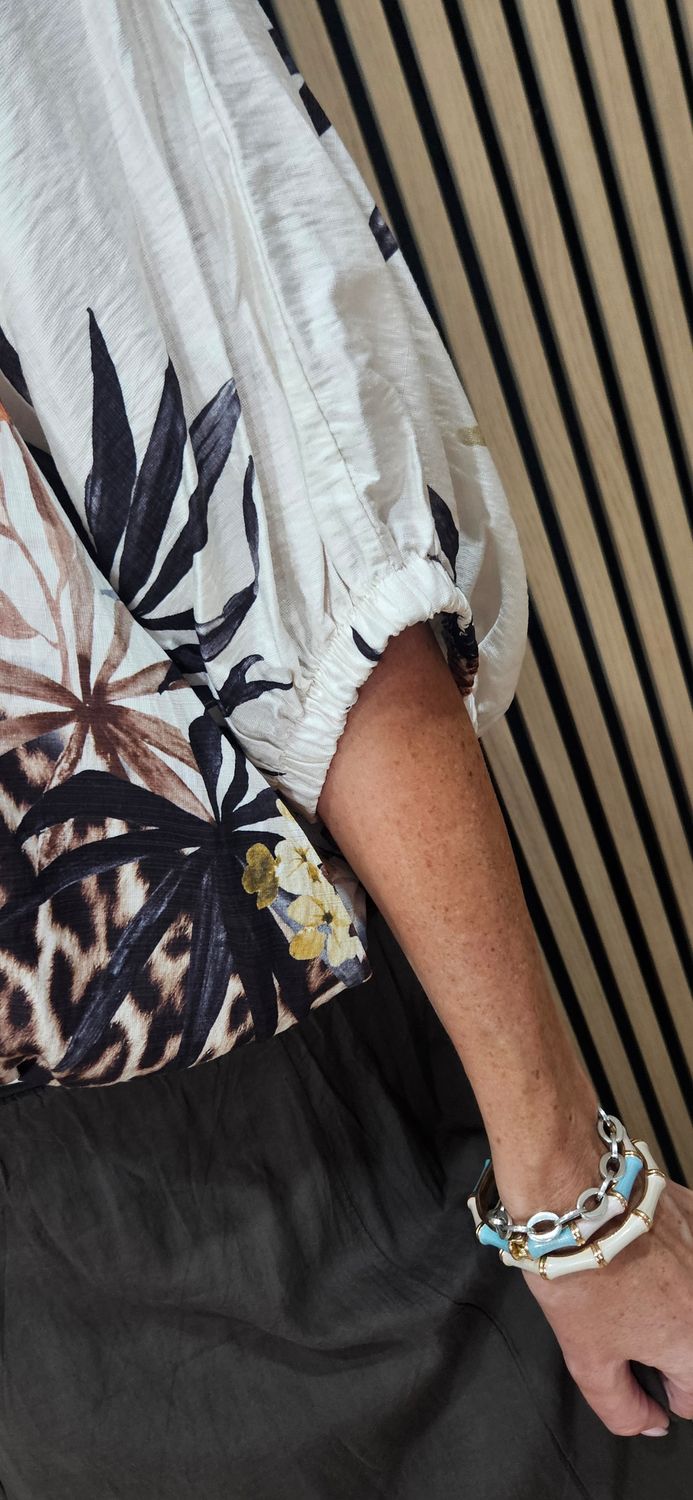 Tropical Print Tie Front Blouse