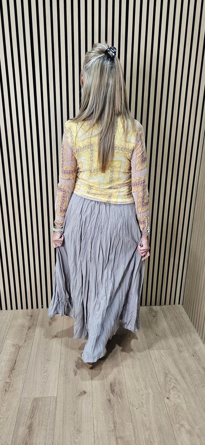 Printed Mesh Layered Top - Yellow/Grey