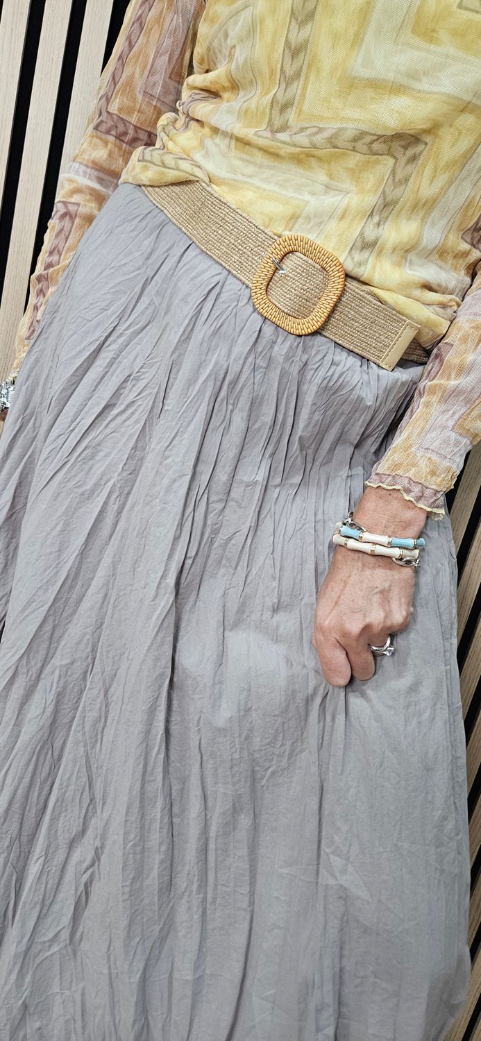 Crinkle Cotton Maxi Skirt with Belt – Taupe