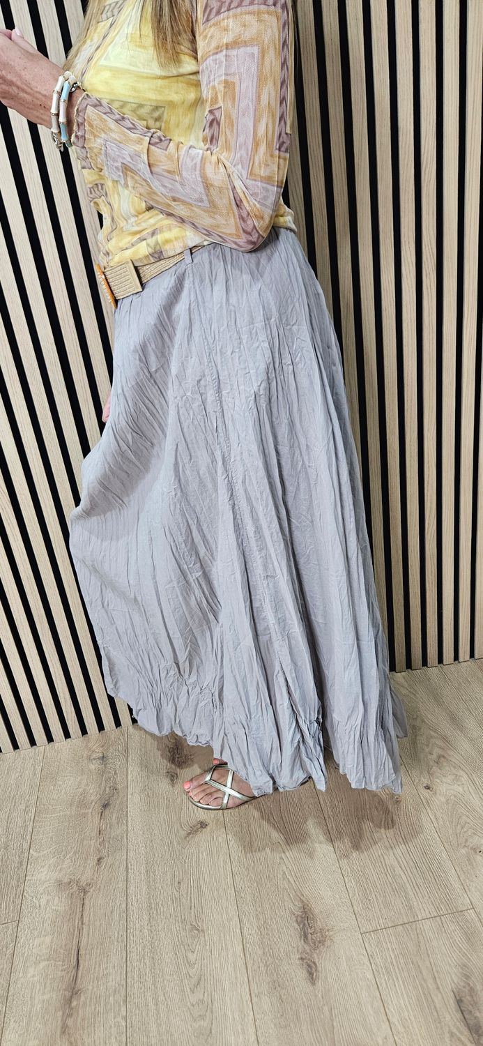 Crinkle Cotton Maxi Skirt with Belt – Taupe