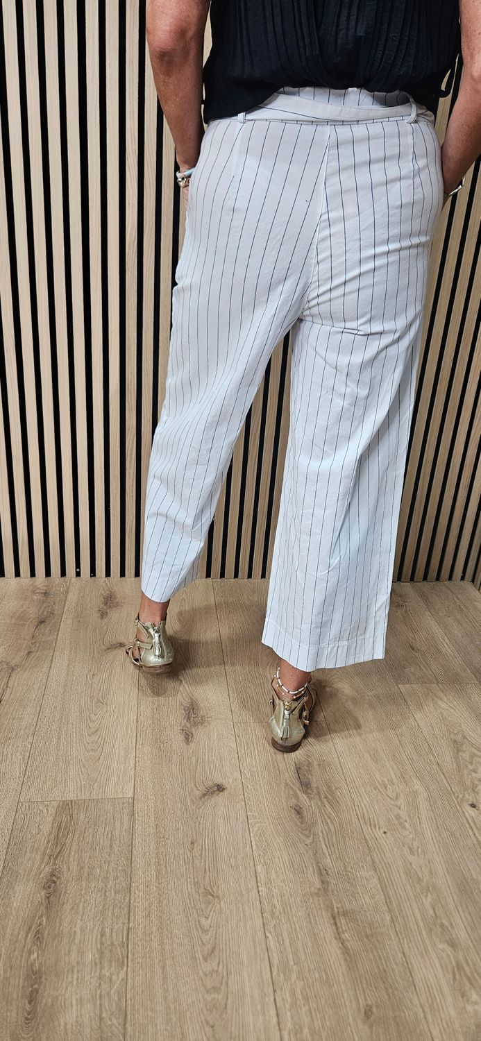 Pinstripe Cotton Crop Trousers – White