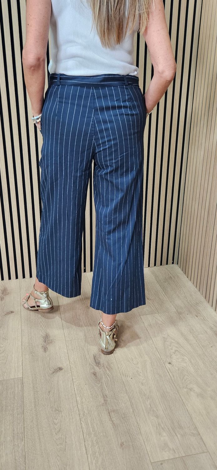 Pinstripe Cotton Crop Trousers - Navy