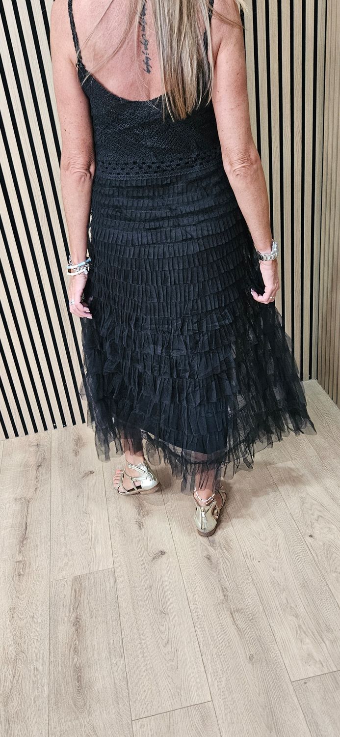 Crochet Bodice Frill Mesh Dress