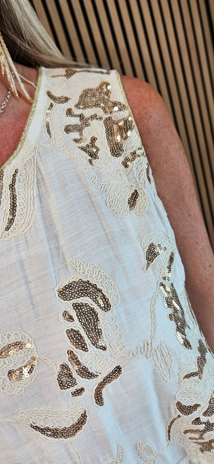 FLY OUT Sequin Floral Tiered Midi Dress ~ Cream 