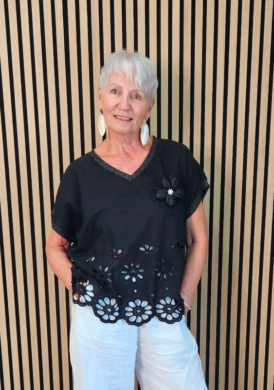 FLY OUT Floral Cutwork Cotton Top – Black
