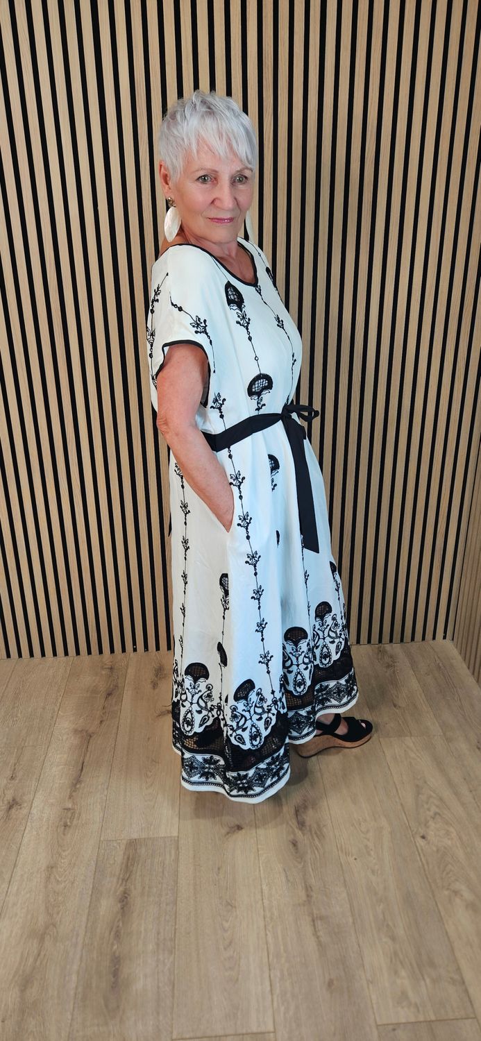 FLY OUT Embroidered Lace Border Maxi Dress