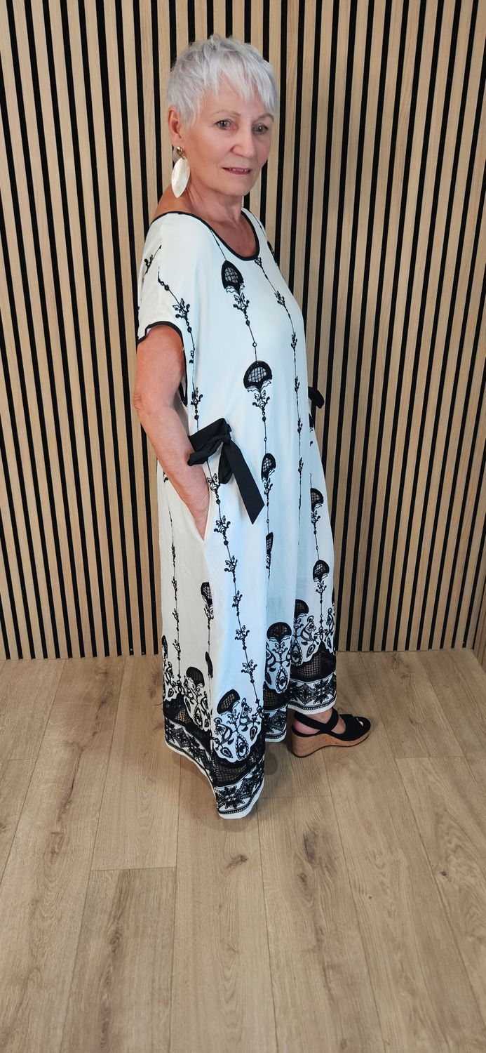 FLY OUT Embroidered Lace Border Maxi Dress