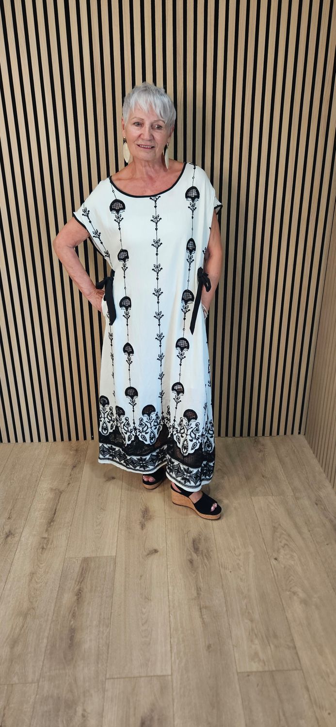 FLY OUT Embroidered Lace Border Maxi Dress