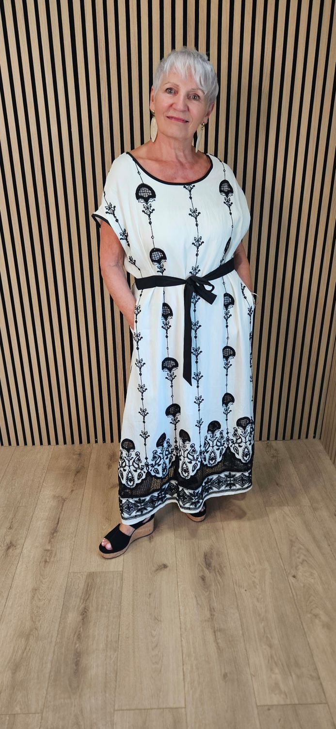 FLY OUT Embroidered Lace Border Maxi Dress