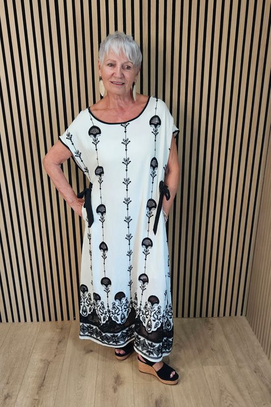 FLY OUT Embroidered Lace Border Maxi Dress