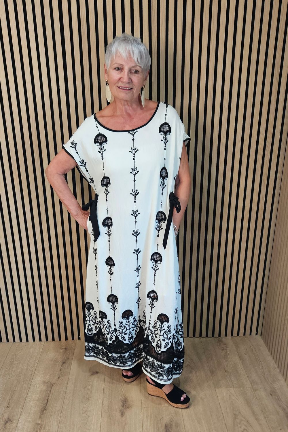 FLY OUT Embroidered Lace Border Maxi Dress