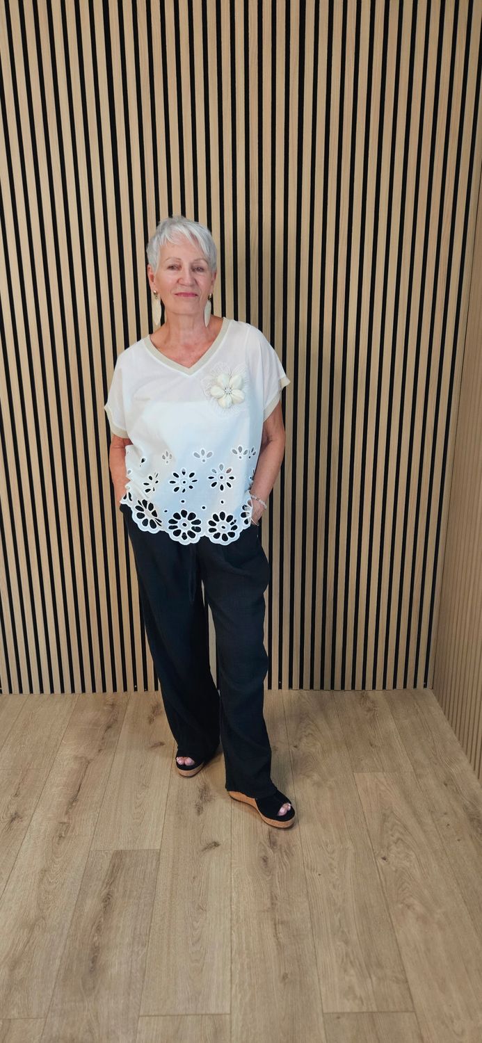FLY OUT Floral Cutwork Cotton Top – White