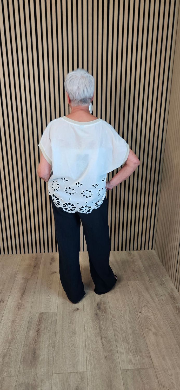 FLY OUT Floral Cutwork Cotton Top – White