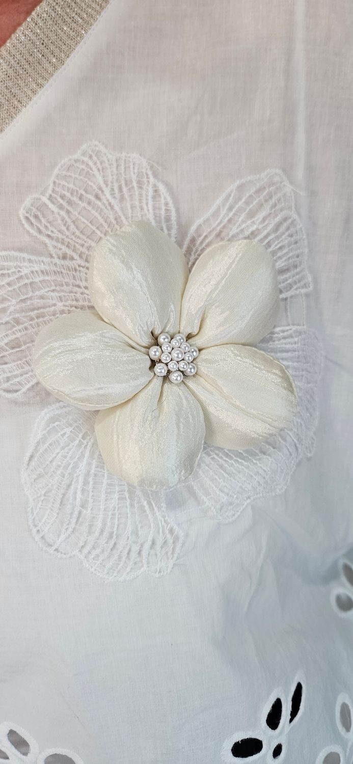 FLY OUT Floral Cutwork Cotton Top – White