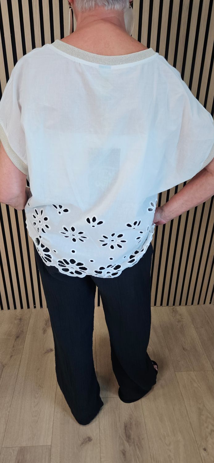 FLY OUT Floral Cutwork Cotton Top – White