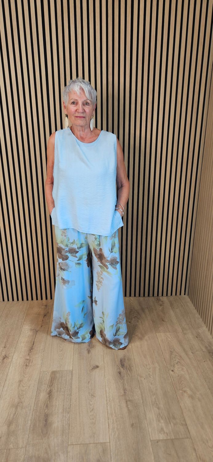 Floral Print Wide Leg Co-Ord – Blue