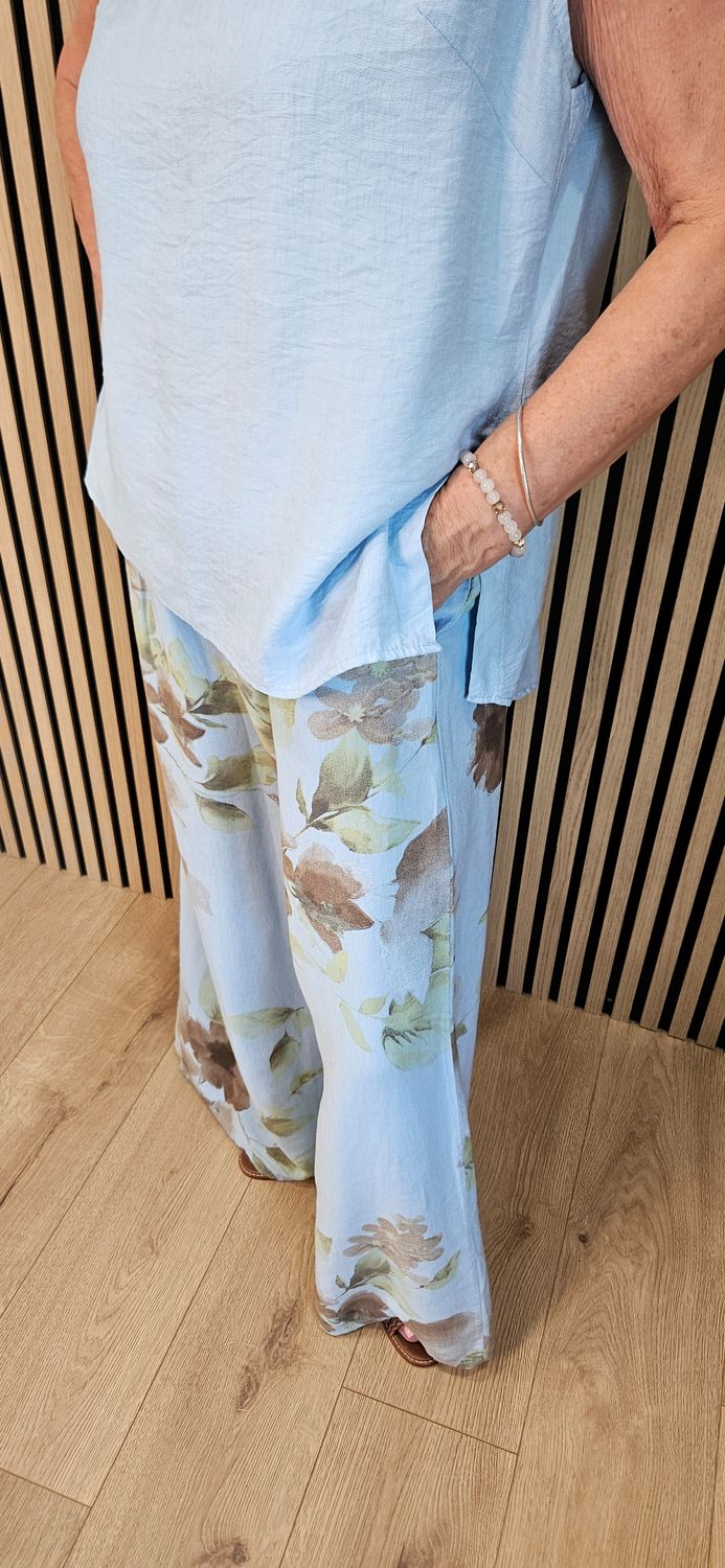 Floral Print Wide Leg Co-Ord – Blue