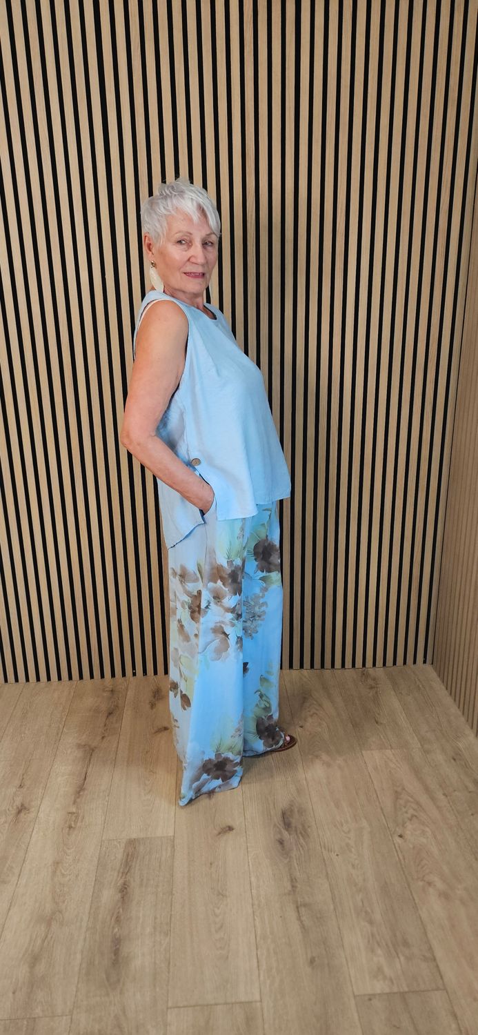 Floral Print Wide Leg Co-Ord – Blue
