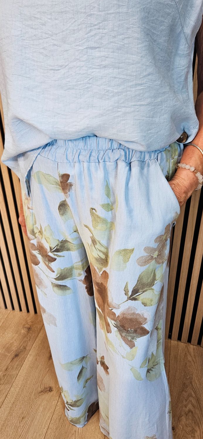 Floral Print Wide Leg Co-Ord – Blue