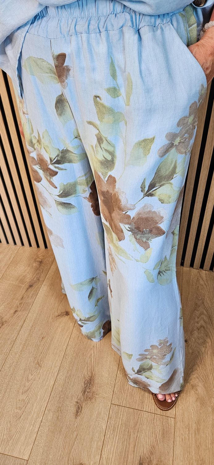 Floral Print Wide Leg Co-Ord – Blue