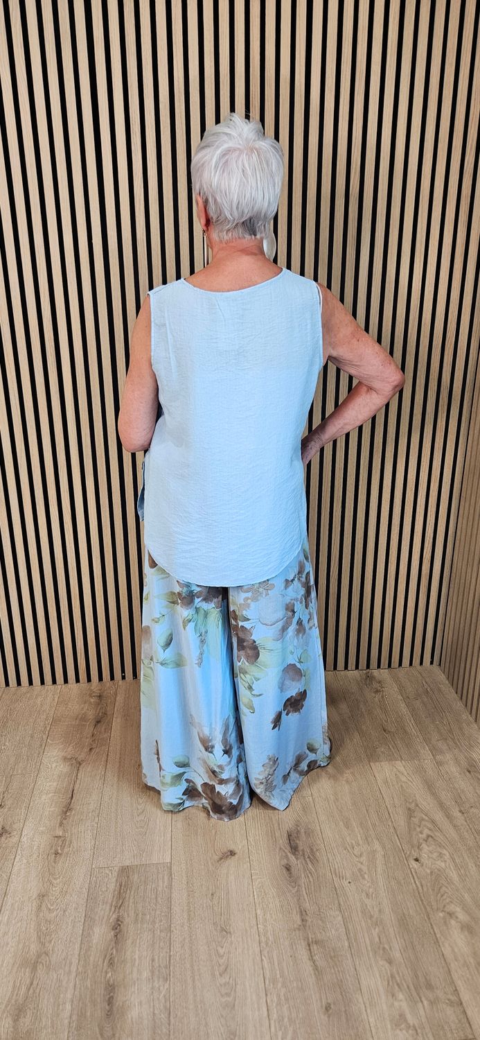 Floral Print Wide Leg Co-Ord – Blue