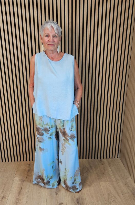 Floral Print Wide Leg Co-Ord – Blue