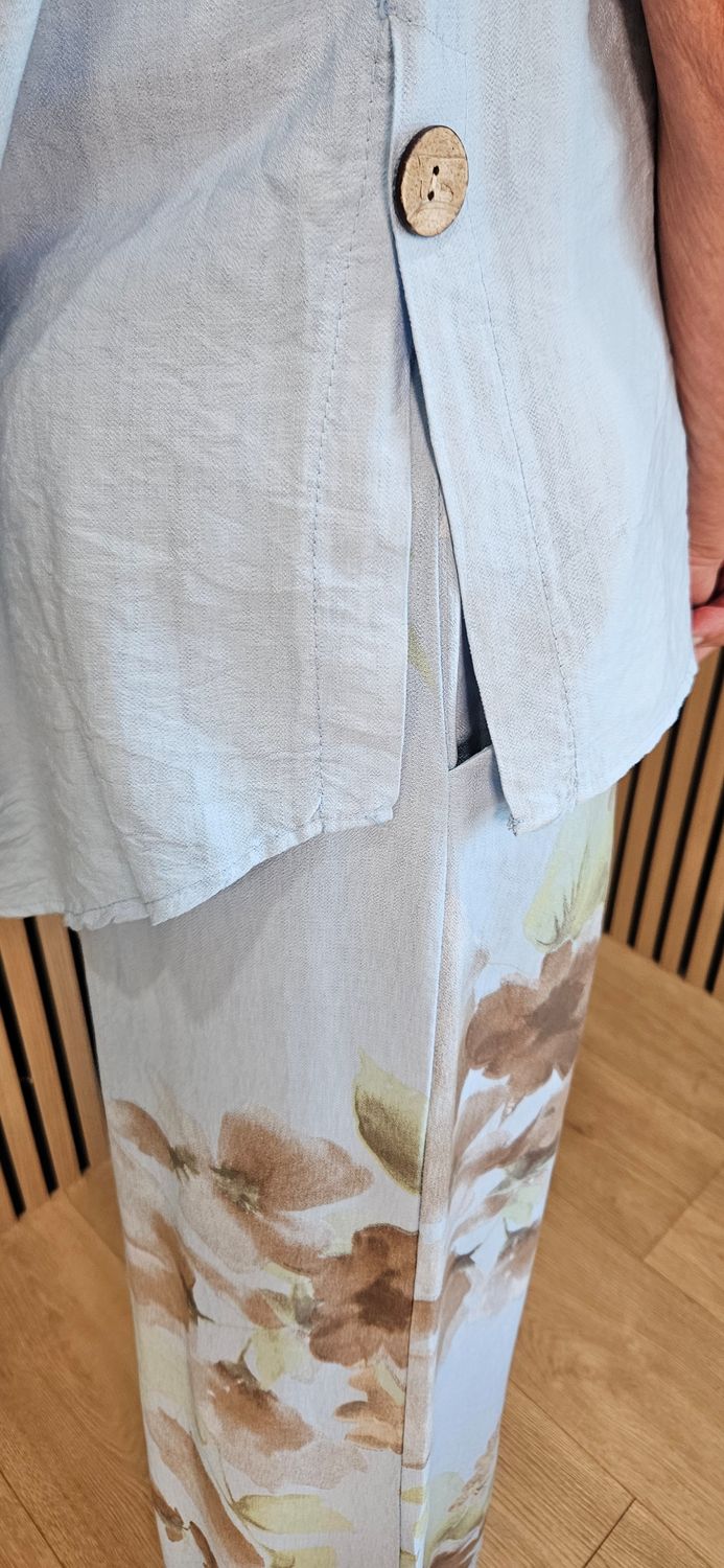 Floral Print Wide Leg Co-Ord – Stone