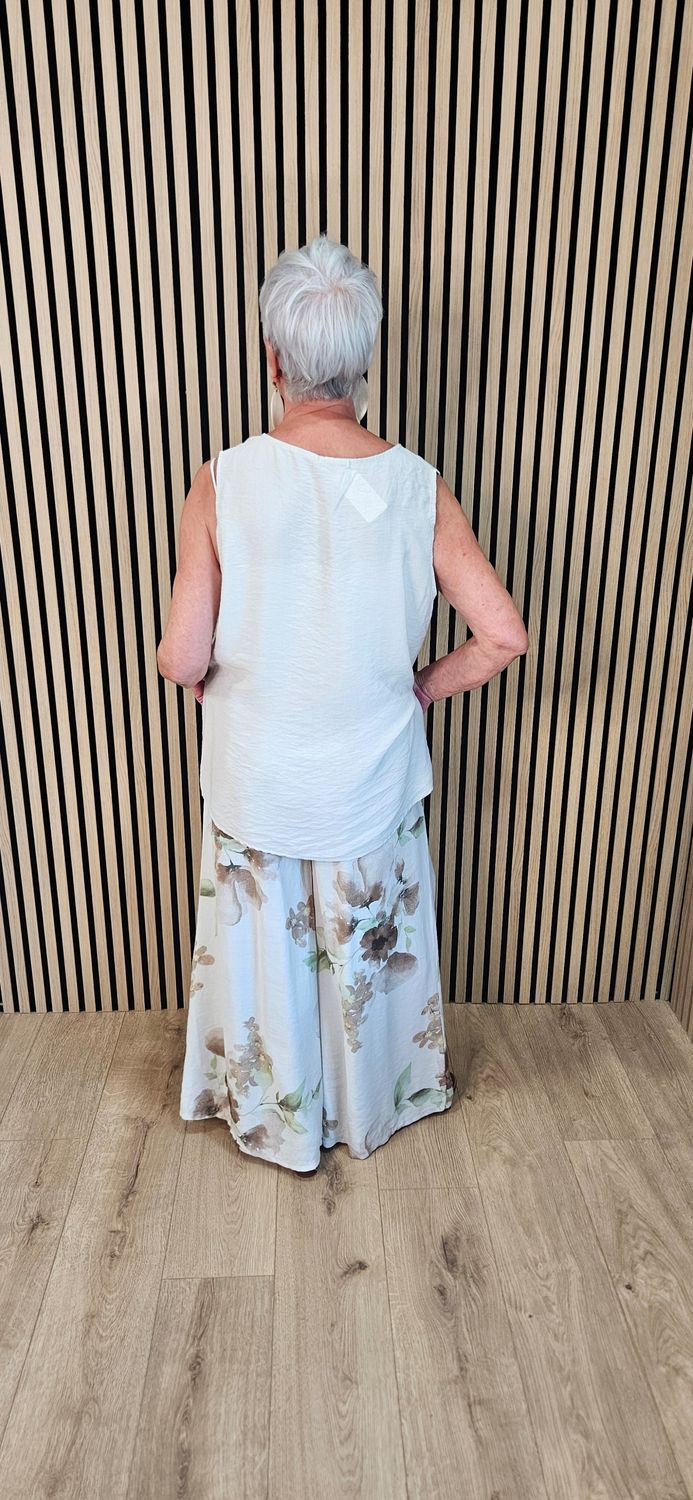Floral Print Wide Leg Co-Ord – Stone