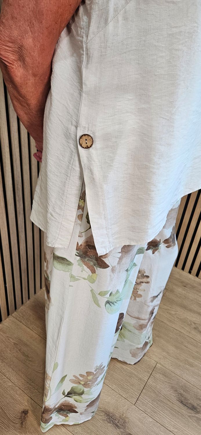 Floral Print Wide Leg Co-Ord – Stone