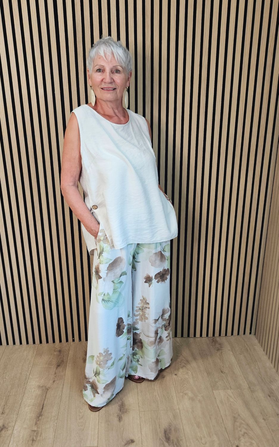 Floral Print Wide Leg Co-Ord – Stone