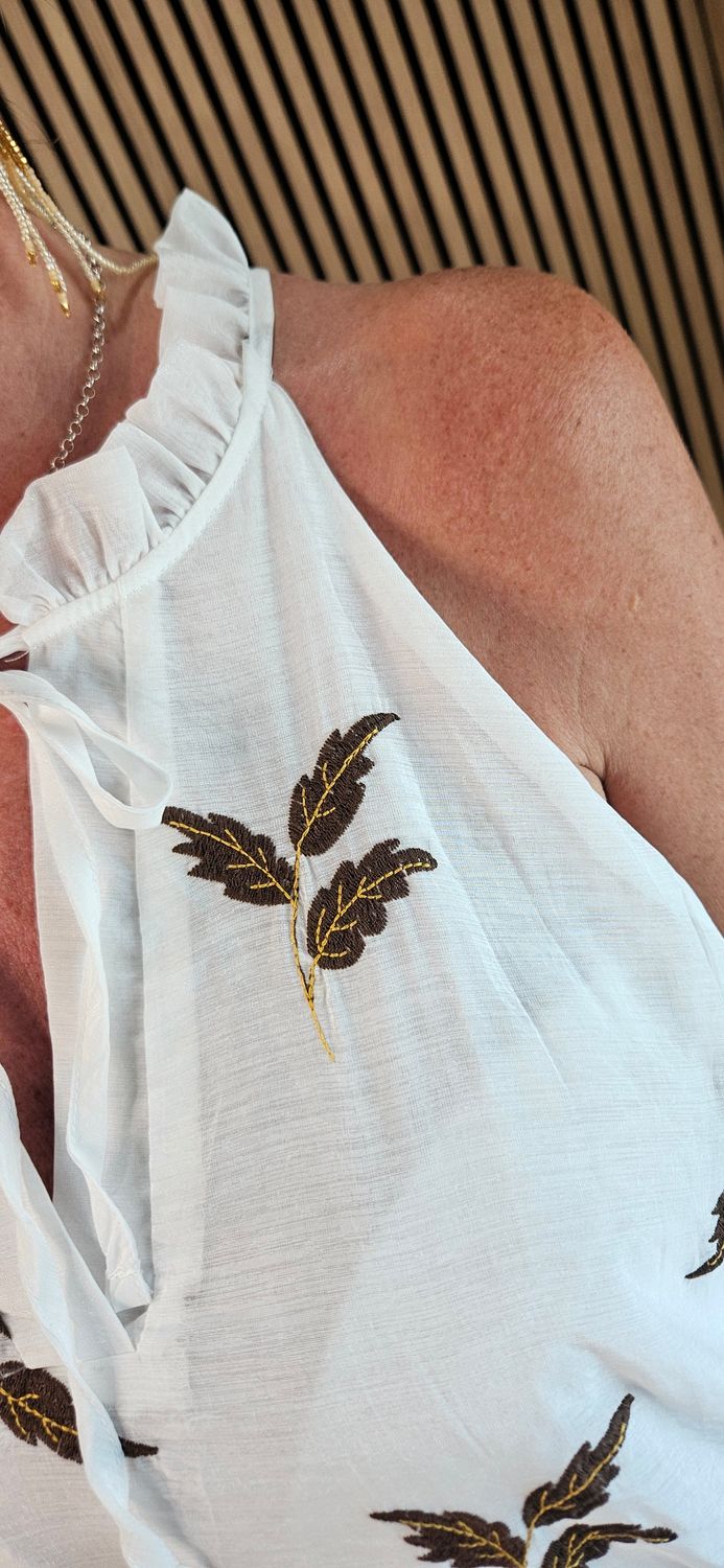FLY OUT Embroidered Leaf Halterneck Maxi Dress