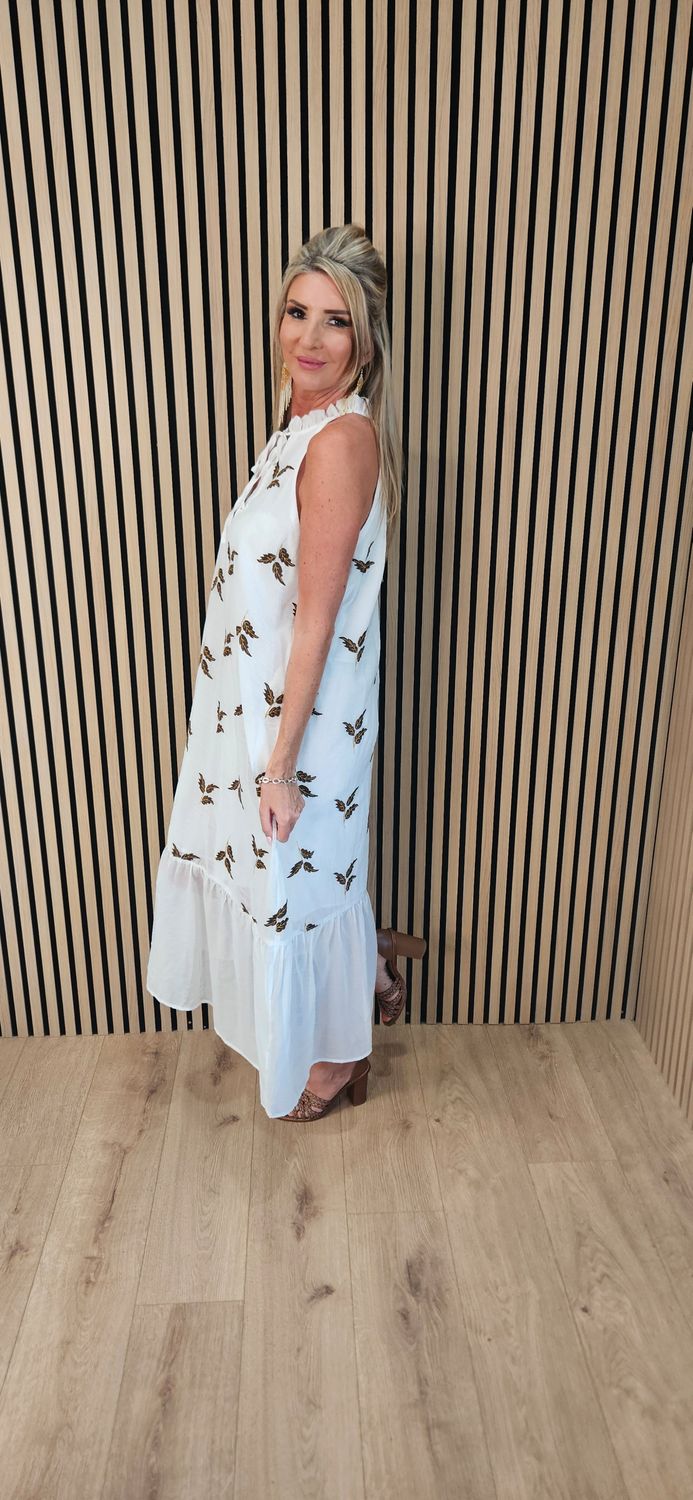 FLY OUT Embroidered Leaf Halterneck Maxi Dress
