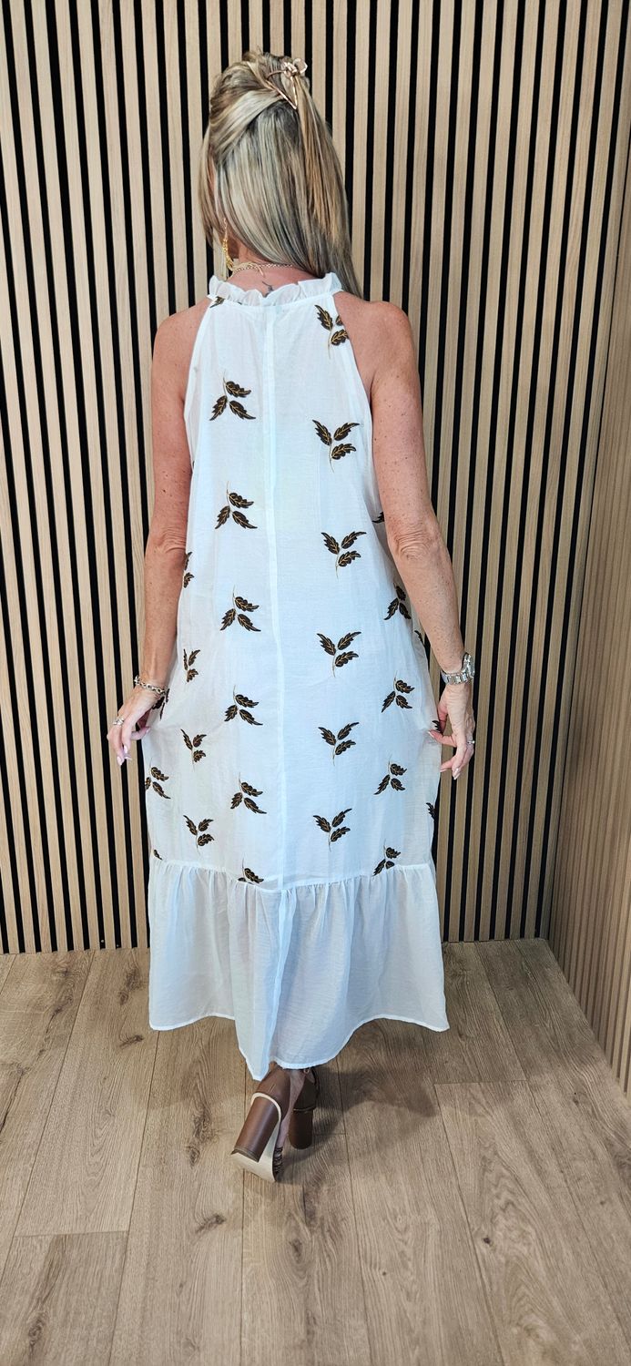 FLY OUT Embroidered Leaf Halterneck Maxi Dress