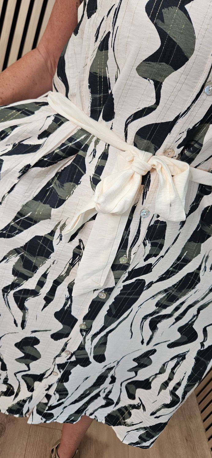 FLY OUT - Abstract Print Button-Through Midi Dress – Khaki