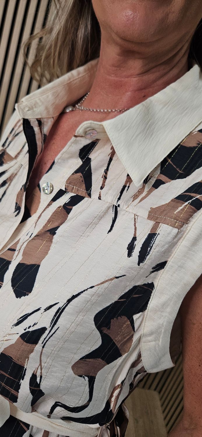 FLY OUT- Abstract Print Button-Through Midi Dress - Brown