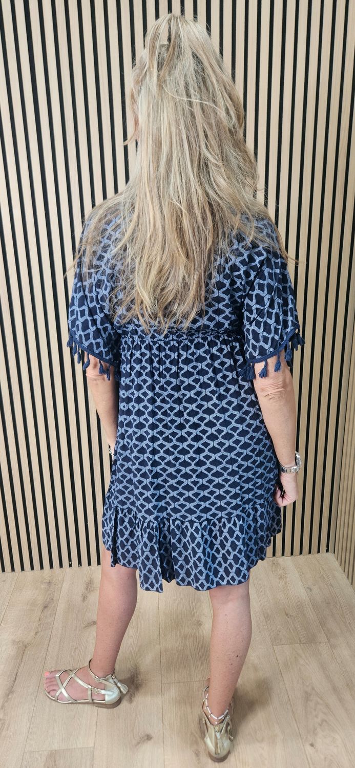 Geometric Tassel Detail Dress – Navy