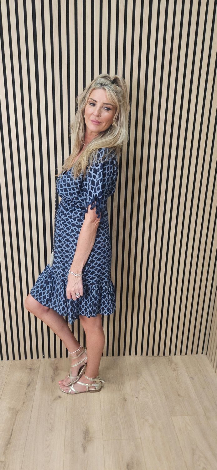 Geometric Tassel Detail Dress – Navy