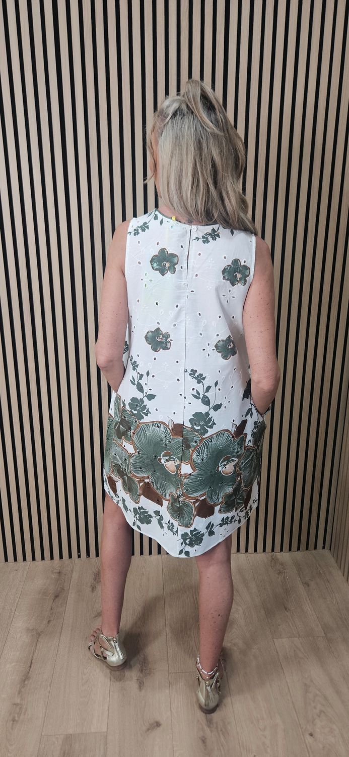Floral Broderie Cotton Dress – Green
