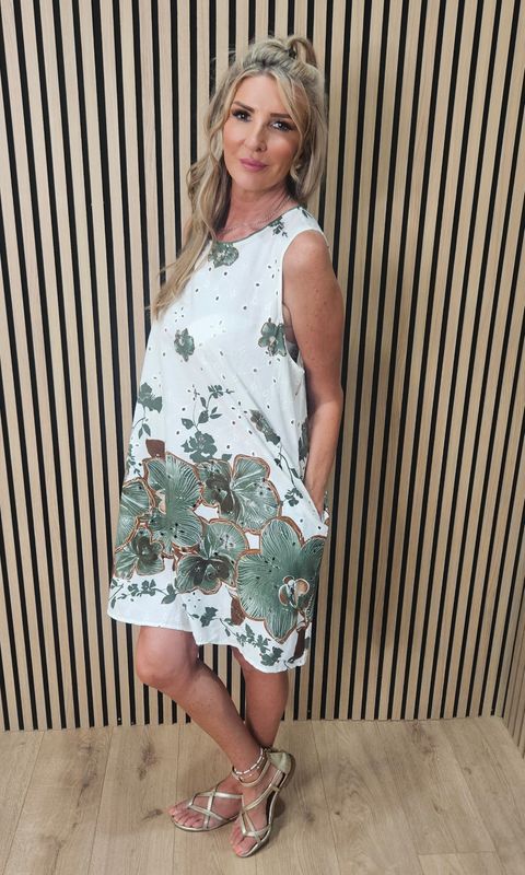 Floral Broderie Cotton Dress – Green