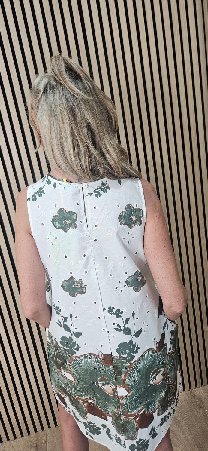 Floral Broderie Cotton Dress – Green